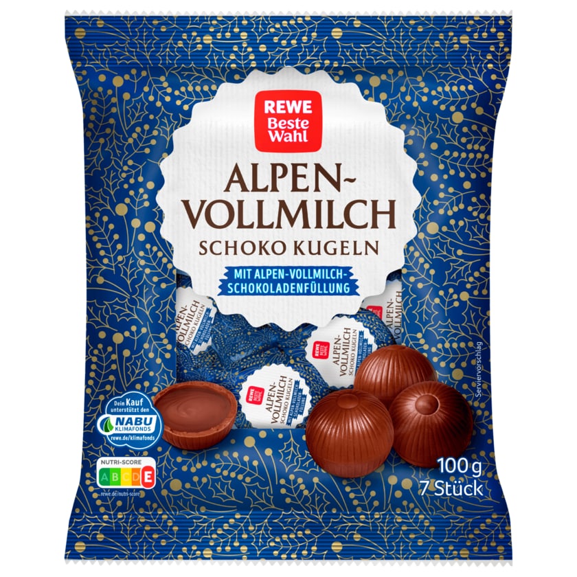REWE Beste Wahl Alpenvollmilch Schoko Kugeln mit Alpen-Vollmilchschokoladenfüllung 100g